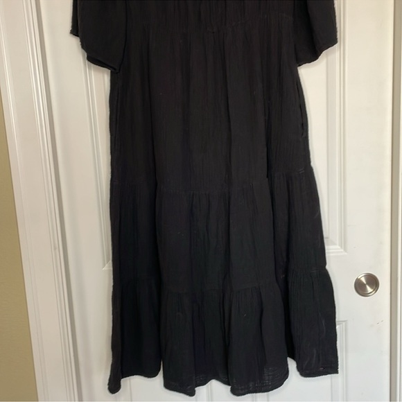 Xirena Tired Kendall Black Crinkle Gauze Midi Dress Size Small Button Front - Picture 9 of 10